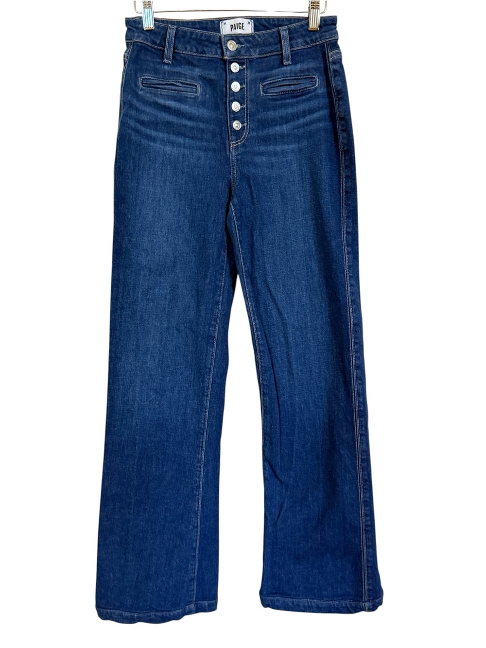 PAIGE Leenah High Rise Wide Leg Jeans Women’s Size 25 Button Fly Dark Wash